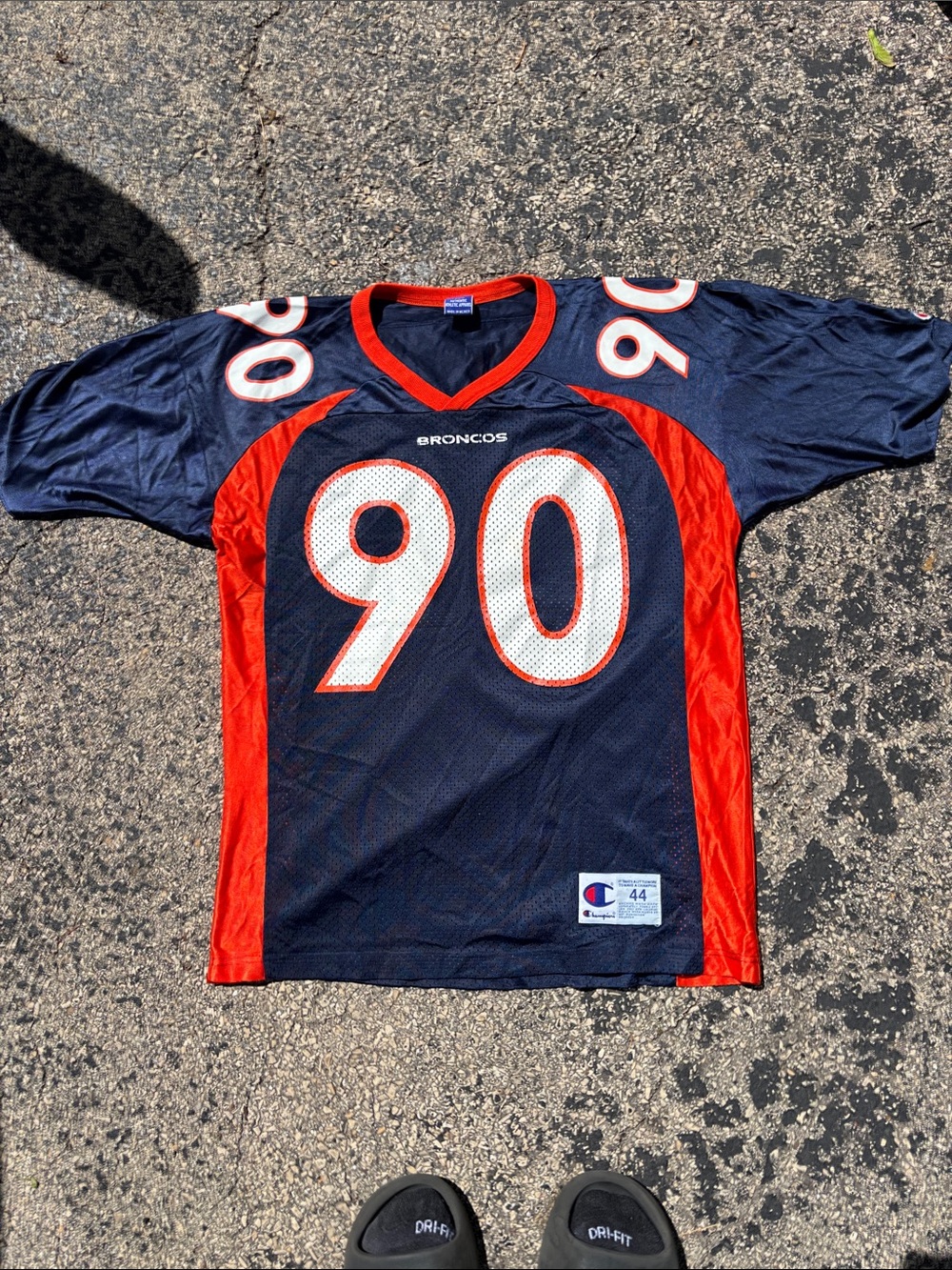 Vintage 90s Champion Mens Large (44) Navy Mesh NFL Denver Broncos Smith #90 Jers